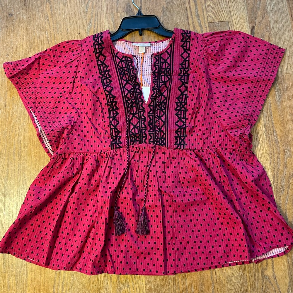 Knox Rose Women's Pink Polka-Dot Peplum Blouse - Picture 4 of 6